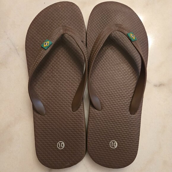 Authentic Havaianas Brazil Logo Flip Flops – Dark Brown – Men's/Women's Size 10 - Picture 1 of 4